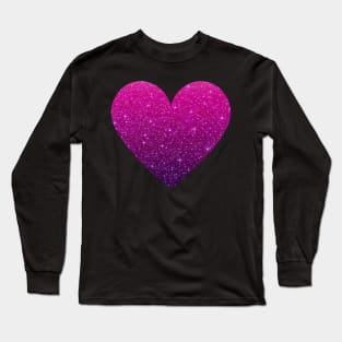 Hot Pink and Purple Ombre Faux Glitter Heart Long Sleeve T-Shirt